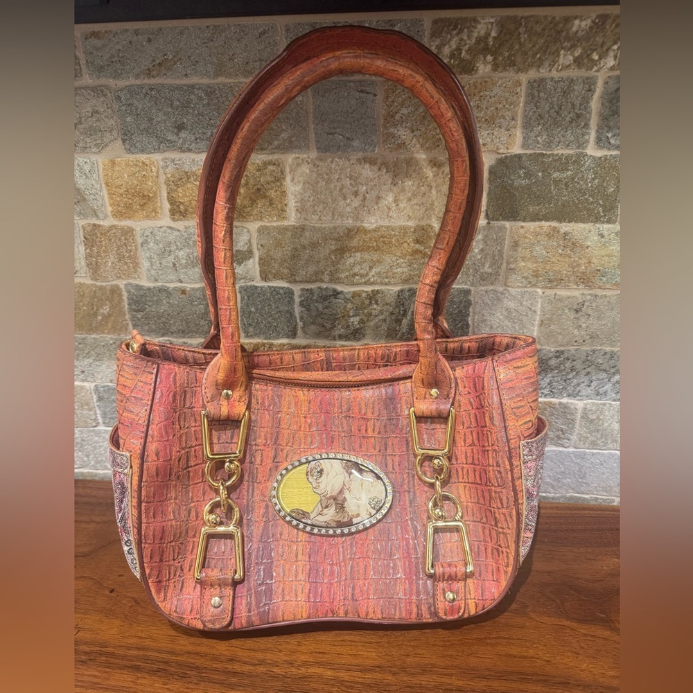 Debbie Brooks Elegant Crocodile-Embossed Orange Handbag with Magnafab included